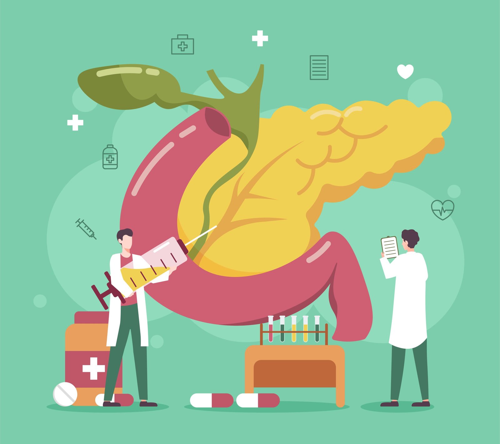 Pancreas disease treatment with doctor illustration